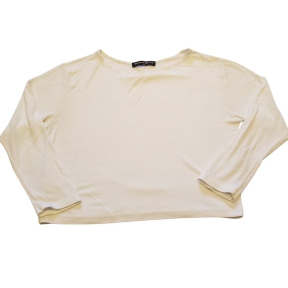 Brandy Melville White Crop 3/4 Sleeve Top Ribbed Relaxed Fit Small Shirt Crew - Picture 1 of 9